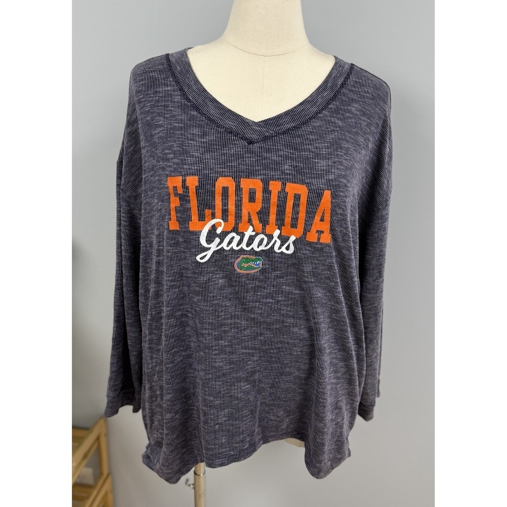 NWT Florida Gators Women's M Ribbed Long Sleeve Shirt Navy Space Dye Graphic